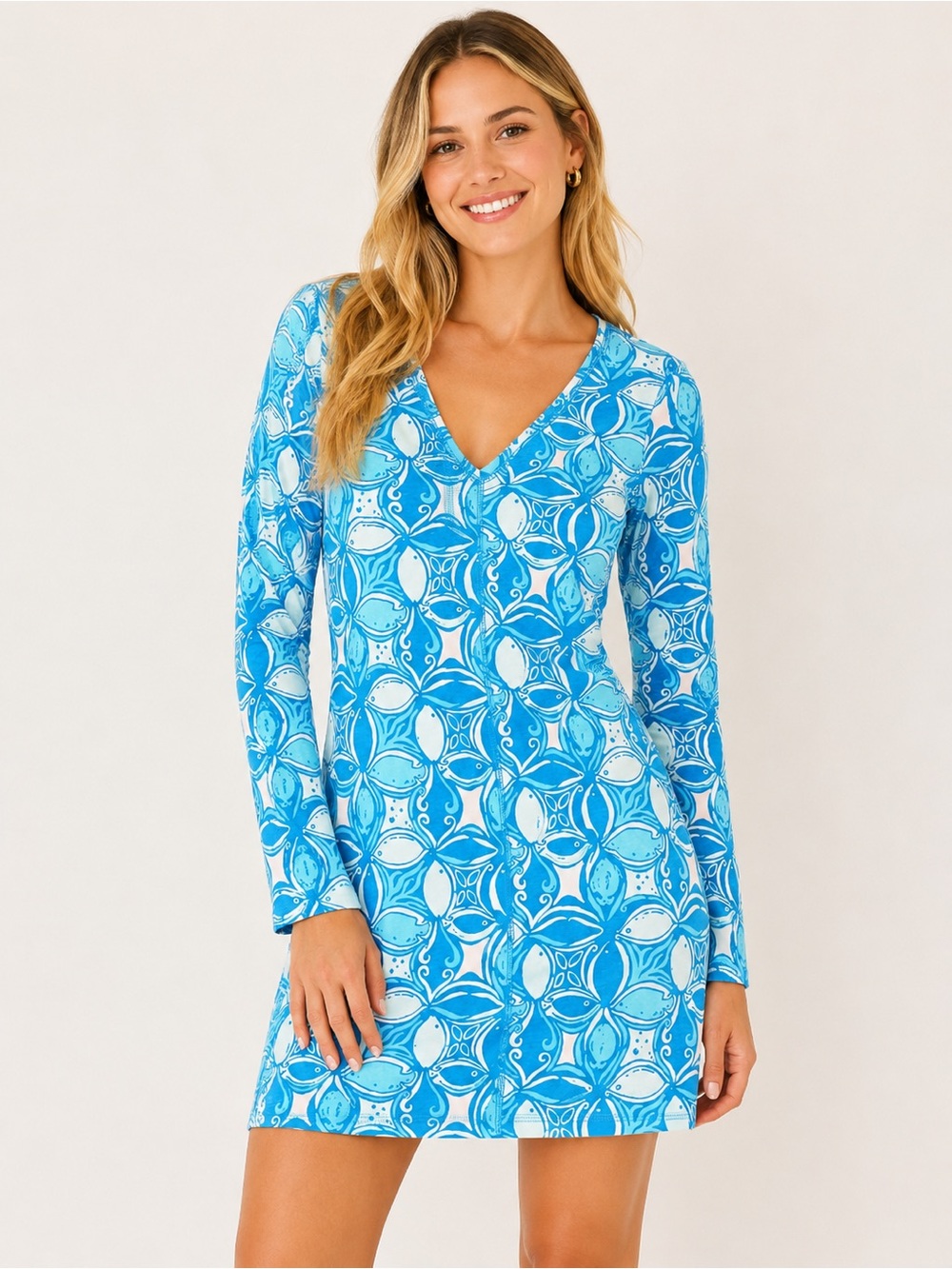 Lilly Pulitzer Juliet Dress What a Racquet Blue Cotton Long Sleeve Dress XS